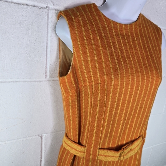 Vtg 1960s Lanz Orange Yellow Striped Sleeveless Mod Dress - Picture 5 of 10